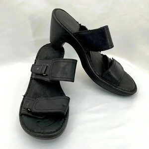 Born Adjustable Leather Strappy Sandal 9M Black 3” Cuban Heel EUC
